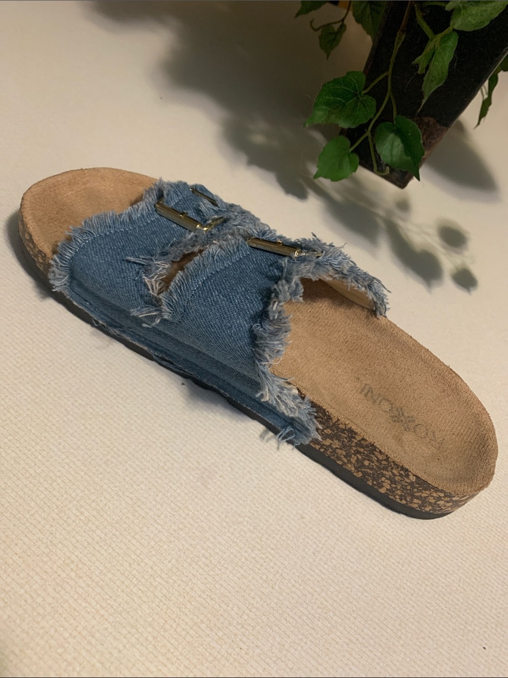 Roxoni Frayed Denim Double-Strap Slide Sandals - Blue - Picture 4 of 8